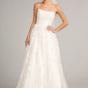 White HITE Floral Embroidered Lace-Up Mesh Wedding Gown w/ Sweetheart gl1985